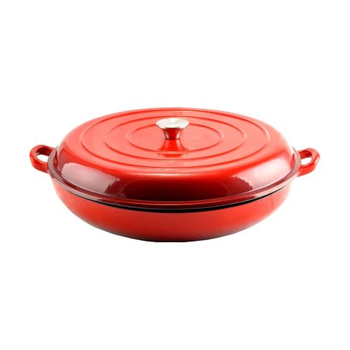Zománcozott öntöttvas szeletsütő fedővel 40cm piros