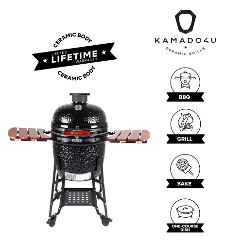 Kamado4u EVO Meater D47 kerámia grill fekete állványos + Ajándék Toro Faszén :-))